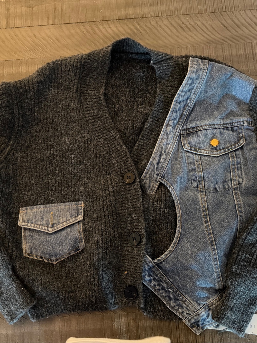 Kelly OBI Dark Gray Button Front and Denim Sweater